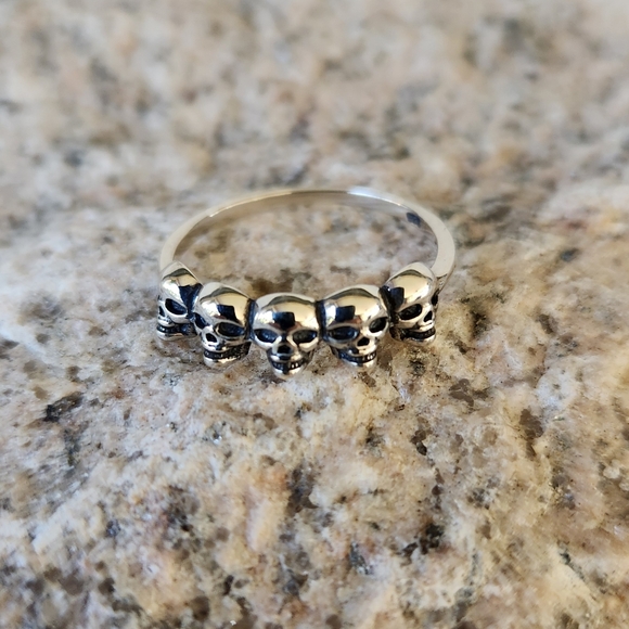 Sterling Silver 925 Gothic Skull Band Stackable Ring Size - Picture 3 of 10